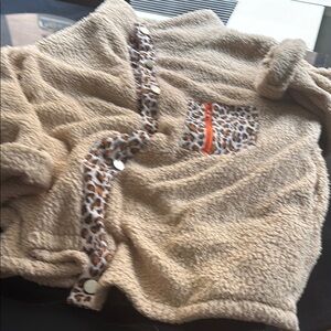 Cozy Tan Sherpa Jacket with Leopard Accents